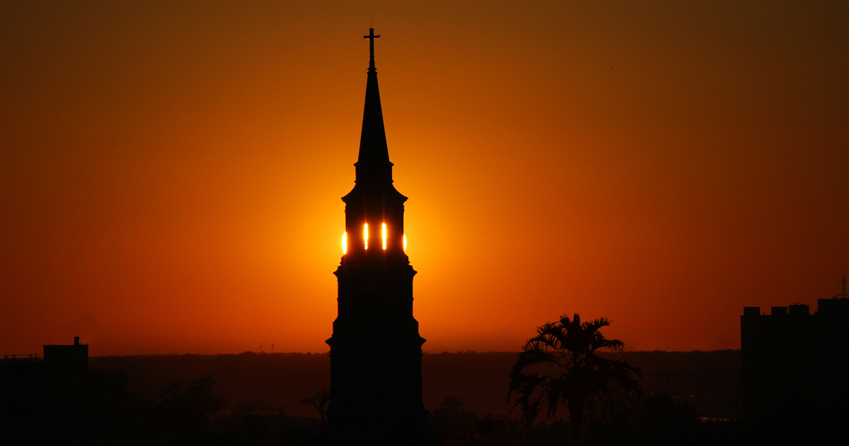 Steeple with sunset Steeple with sunset