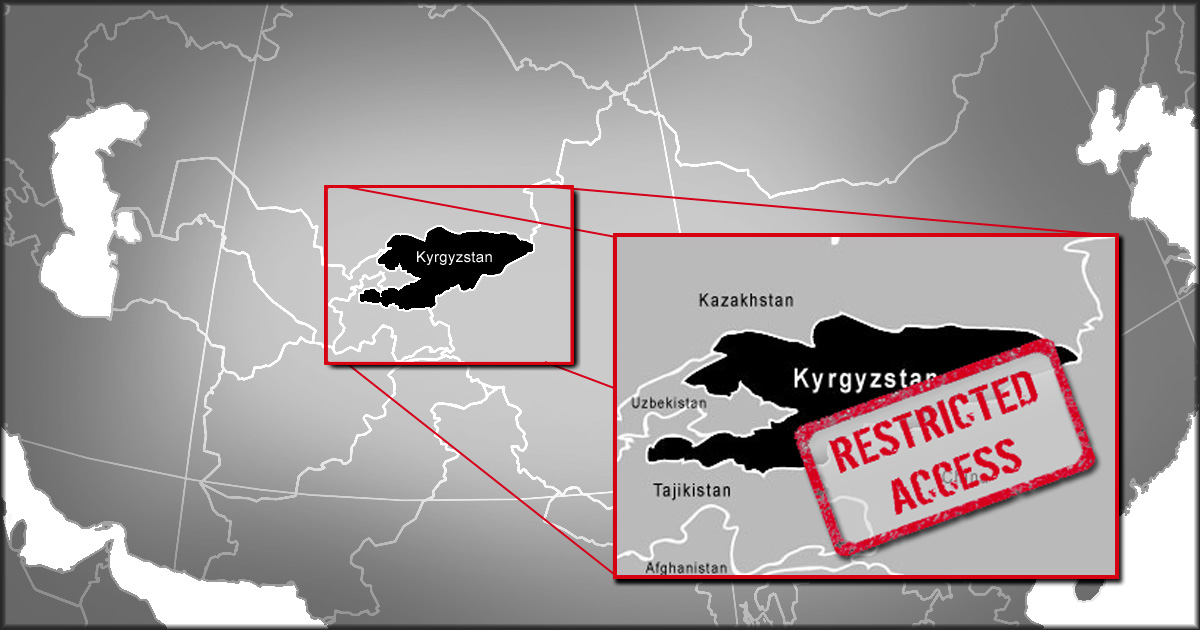 A map of Kyrgyzstan has a stamp reading "Restricted Access" over it.