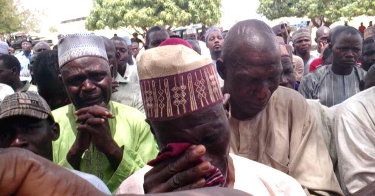 Parents weeping after the kidnapping in 2014 Parents weeping after the kidnapping in 2014 - Photo: Voice of America