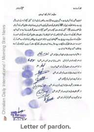 The letter of pardon from from local clerics.