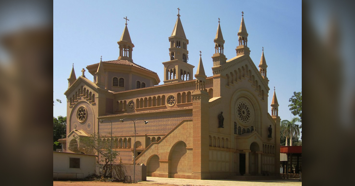 A large church with several spires.