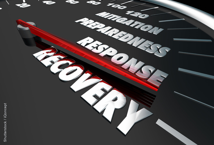 A dial with the words, "Mitigation," "Preparedness," "Response," and "Recovery" A dial with the words, "Mitigation," "Preparedness," "Response," and "Recovery"