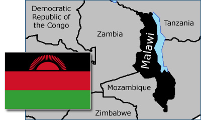 Malawi map and flag